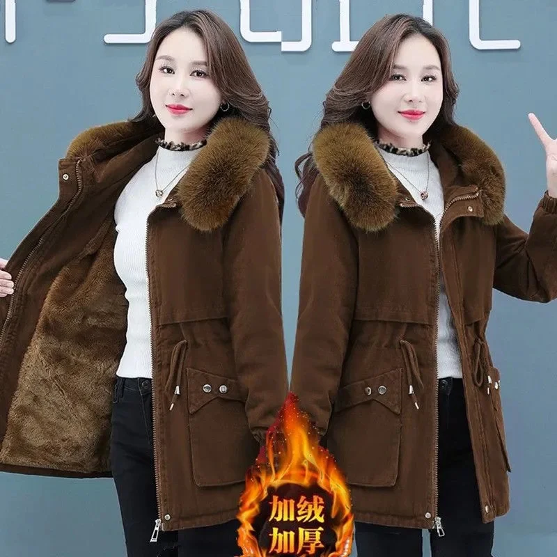 Parkas Womens Winter Jacket Loose Casual Padded Coat Female Large Size Plush Fur Collar Thick Down Cotton Outerwear