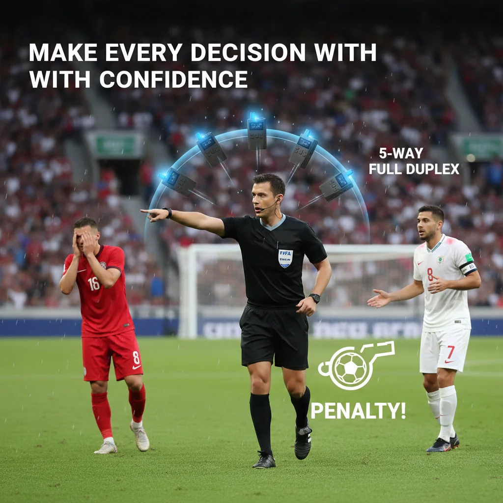 Wireless Referee Intercom 5-Way Talking One-Key Sync 35 Hours Runtime for Professional Soccer Match Use