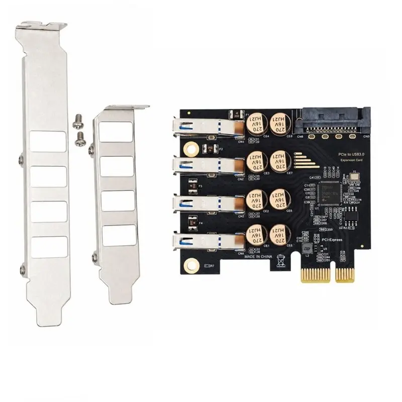 4 Ports Pcie X1 USB 3.0 Expansion Card USB-A 5Gbps Adapter Card For Desktop PC SATA Power DTC711.11