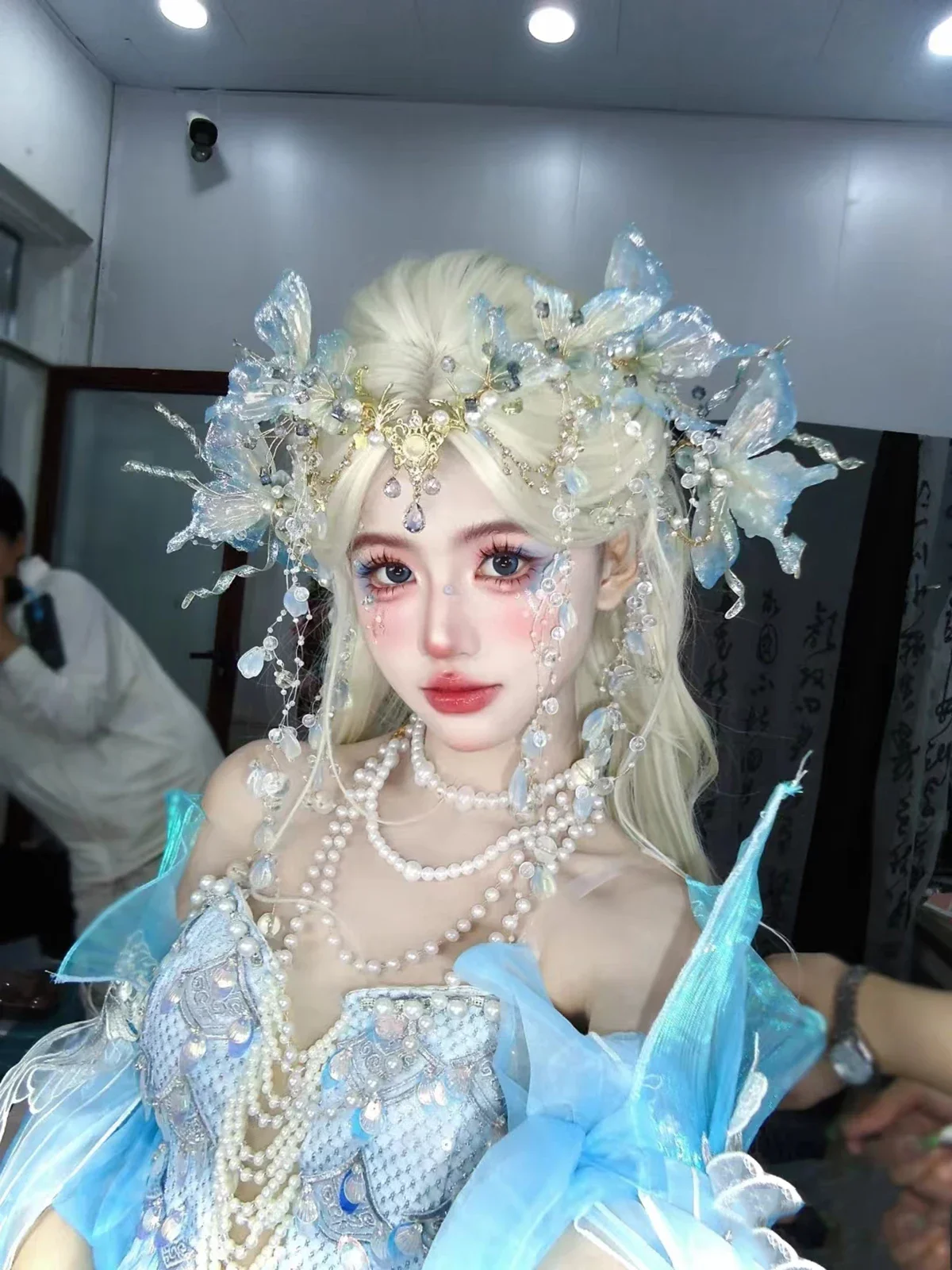 Xiuhe Hanfu إكسسوار للشعر شرابة الجبين سلسلة تاج السفر التصوير قزم حورية البحر الأميرة العروس فستان الزفاف غطاء الرأس #6