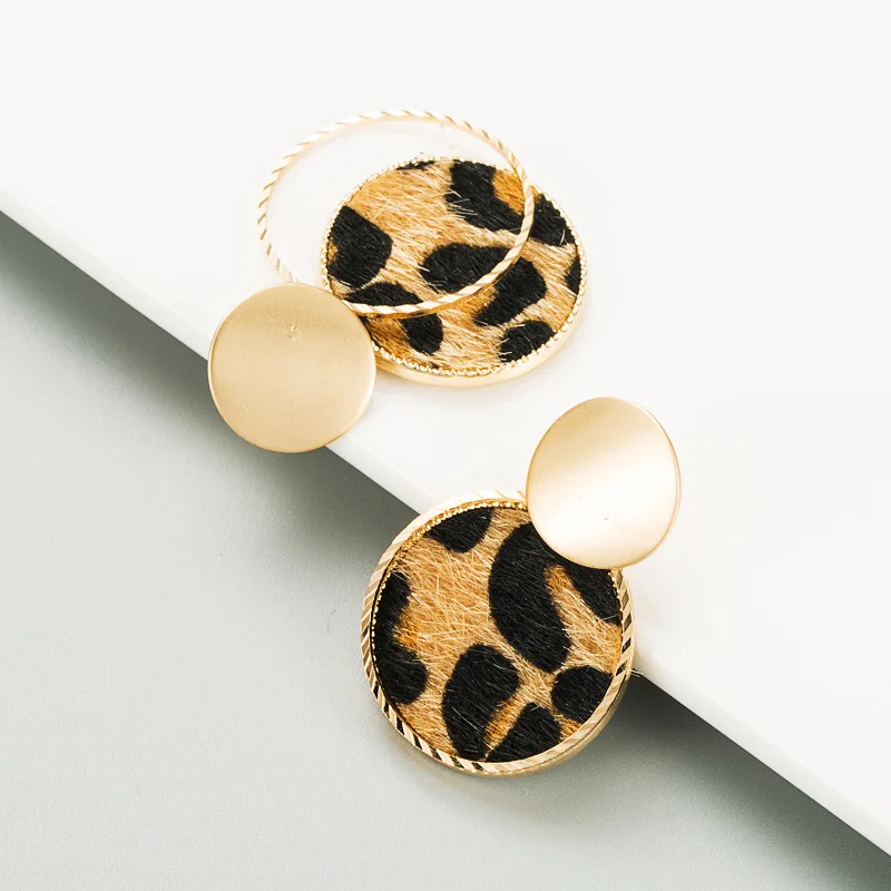 European And American INS Style Geometric Double Leopard Print Earrings Autumn And Winter Round Female Accessories