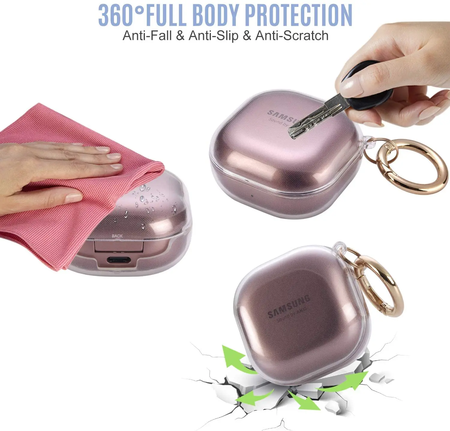 Per Buds FE 2023 Custodia Buds2 Pro 2022 Custodia morbida in TPU Custodia trasparente con portachiavi per Samsung Buds Pro 2 Live FE Cover