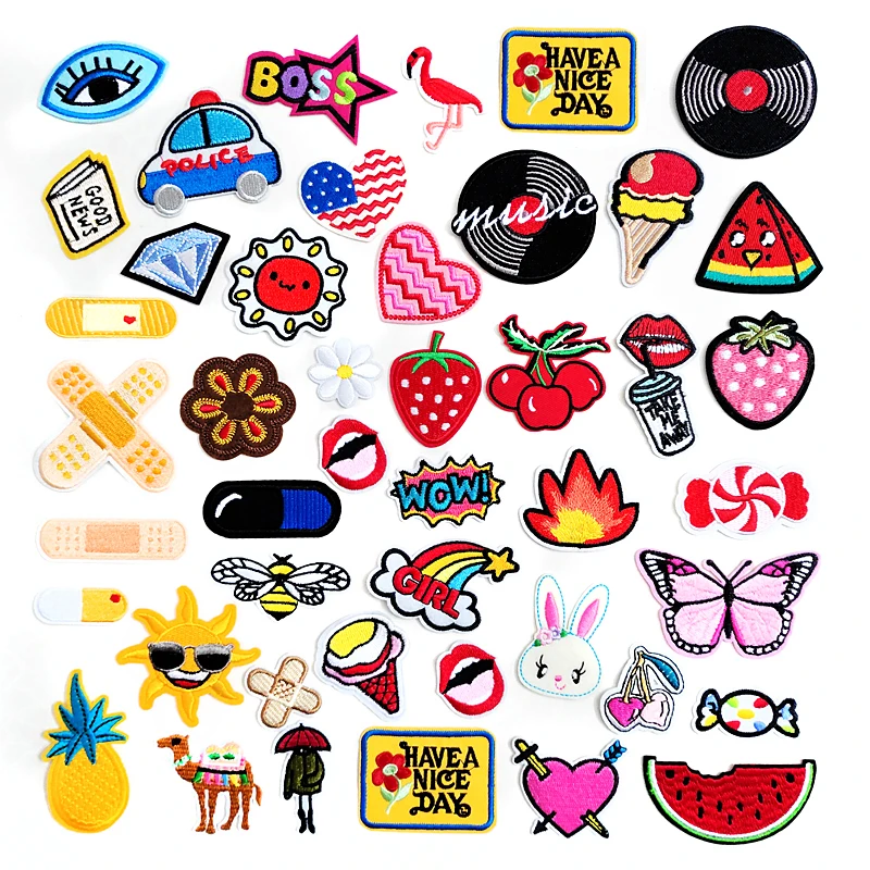 Heart Watermelon Mouth Iron-On Patches Cloth Mend Decorate Clothes Apparel Sewing Decoration Applique Badges Rabbit Strawberry