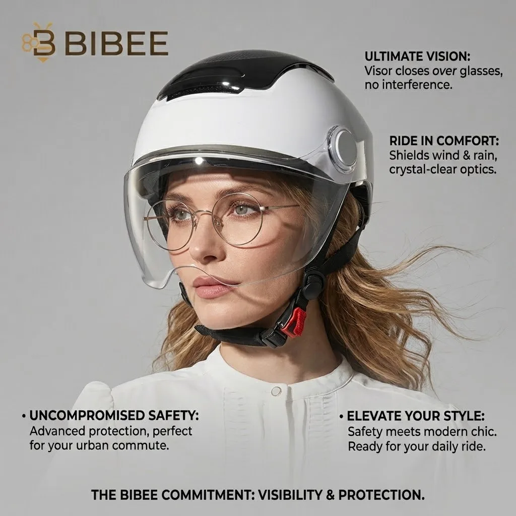 BIBEE Fortschrittlicher E-Bike-Helm für Stadtfahrer, Patentierte AirHuge-Belüftung, Doppelvisiere, Glänzende ABS-Schale, Leichte Sicherheitsausrüstung – Detail 9