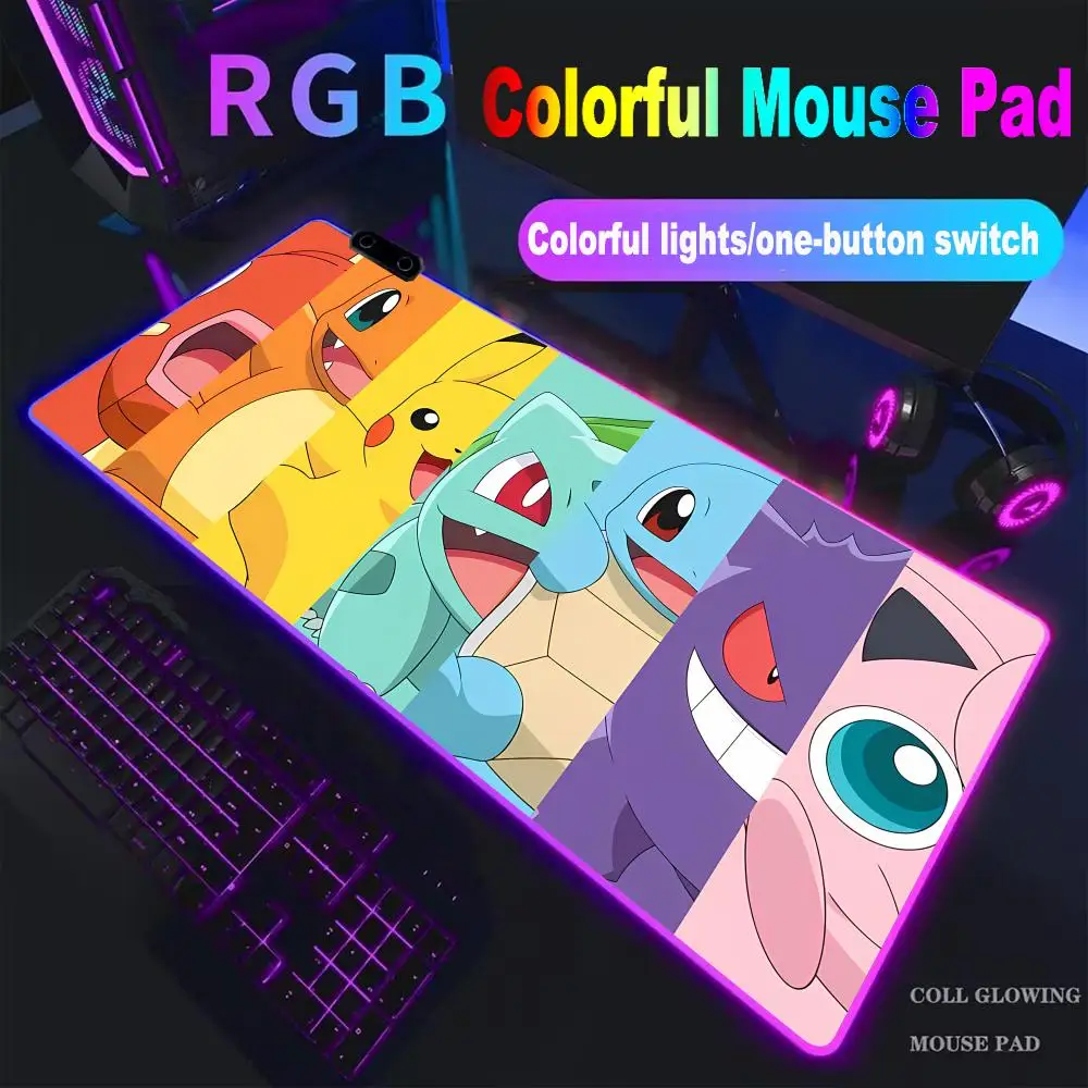 

Коврик для мыши Potdemiel Pokémon Pocket Monsters High-end E-sports RGB, светодиодный, большой, для ПК, для студентов, геймеров, светящийся коврик