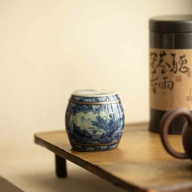 Jingdezhen Antique Glaze Blue and White Landscape Old Pottery Mud Cover Cover Bowl Lid TeaTray Ceramic TeaSet Tea Space Ornament