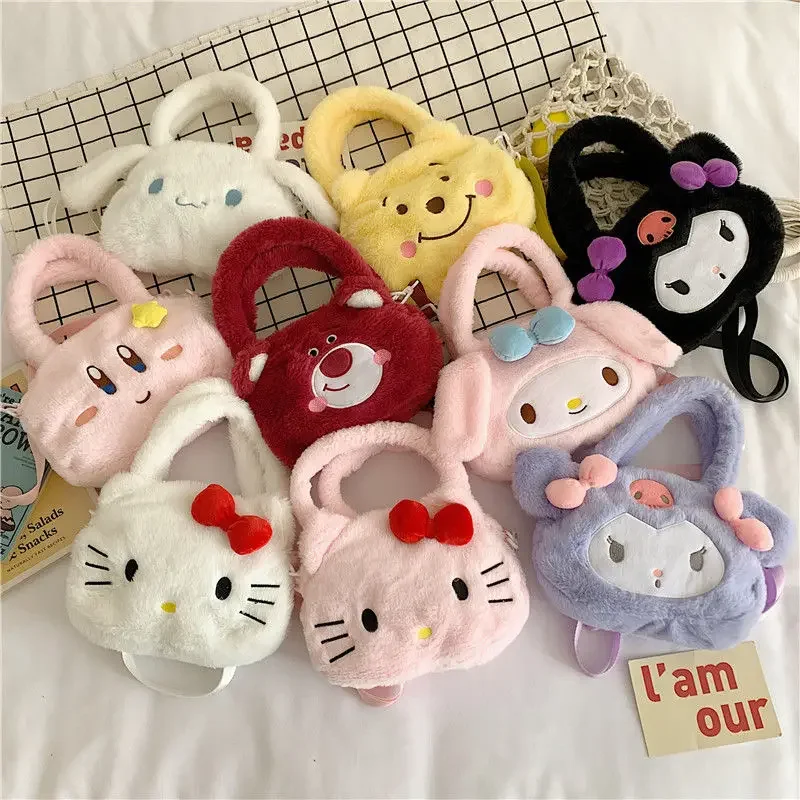 Bolso de peluche de Hello Kitty para niños, mochila cruzada suave de dibujos animados, regalo de cumpleaños, Kawaii, Cinnamoroll Kuromi