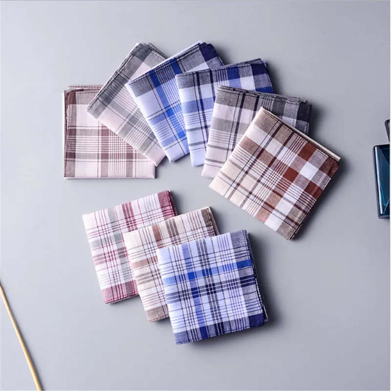 1pc Square Plaid Stripe Handkerchiefs Men Classic Vintage Pocket Pocket Cotton Towel For Wedding Party 38*38cm Random Color New