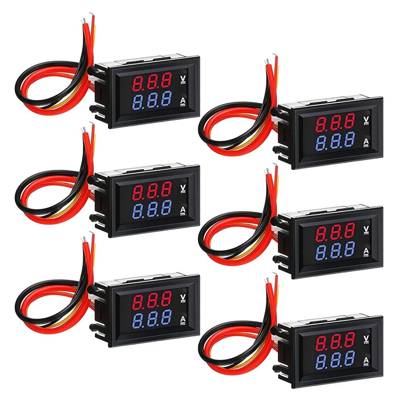 

6Pcs Digital Voltmeter Ammeter DC 100V 10A Blue Red LED Current Voltage Meter Tester Dual Display Panel For Automobile