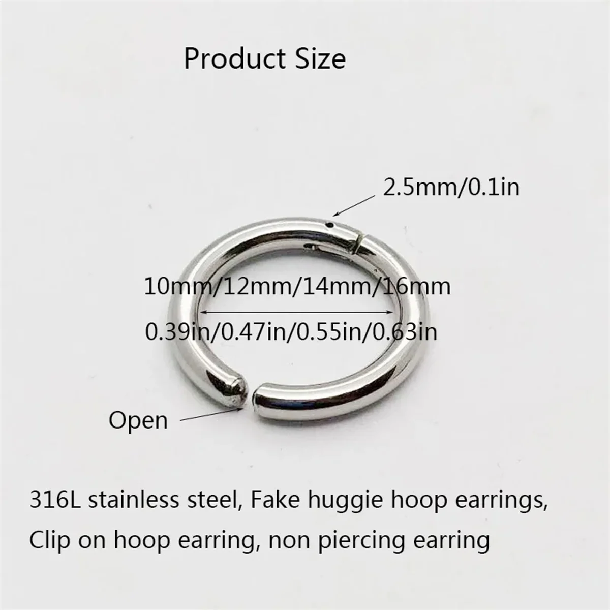 2 قطعة 316L الفولاذ المقاوم للصدأ وهمية Huggie هوب أقراط ، كليب على الأذن فو الغضروف أقراط غير ثقب المجوهرات أقراط