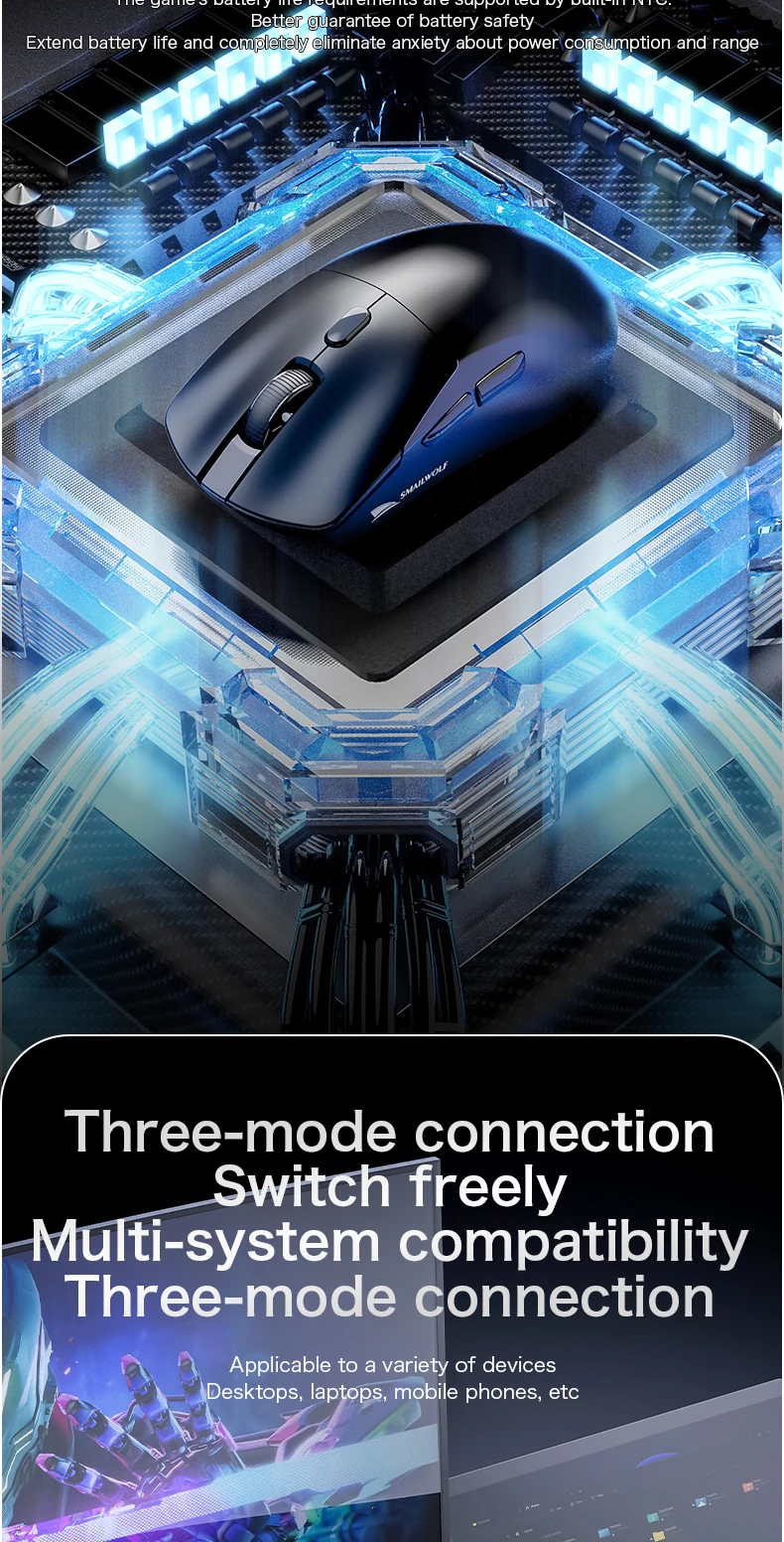 SMAILWOLF M3 PRO Kabellose Bluetooth-Maus mit drei Modi, E-Sport-Gaming-Maus für Laptop und Desktop, PAW3311, kabelgebunden, leicht, für FPS-Spiele – Detail 8