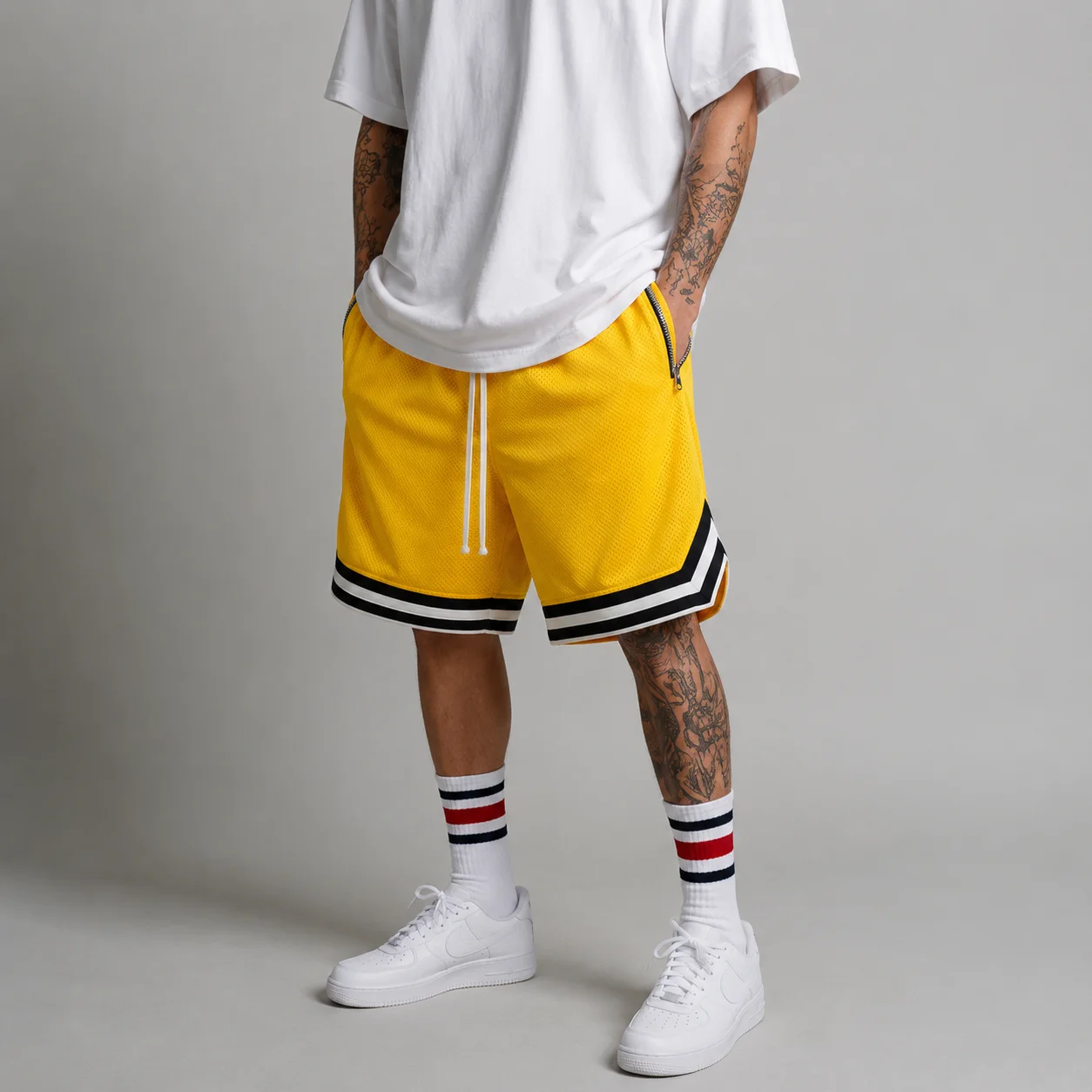 Summer Men Mesh Basketball Shorts 7 Colors Quick Dry Breathable Sports Running Gym Workout Casual Zipper Pocket Jogger Shorts