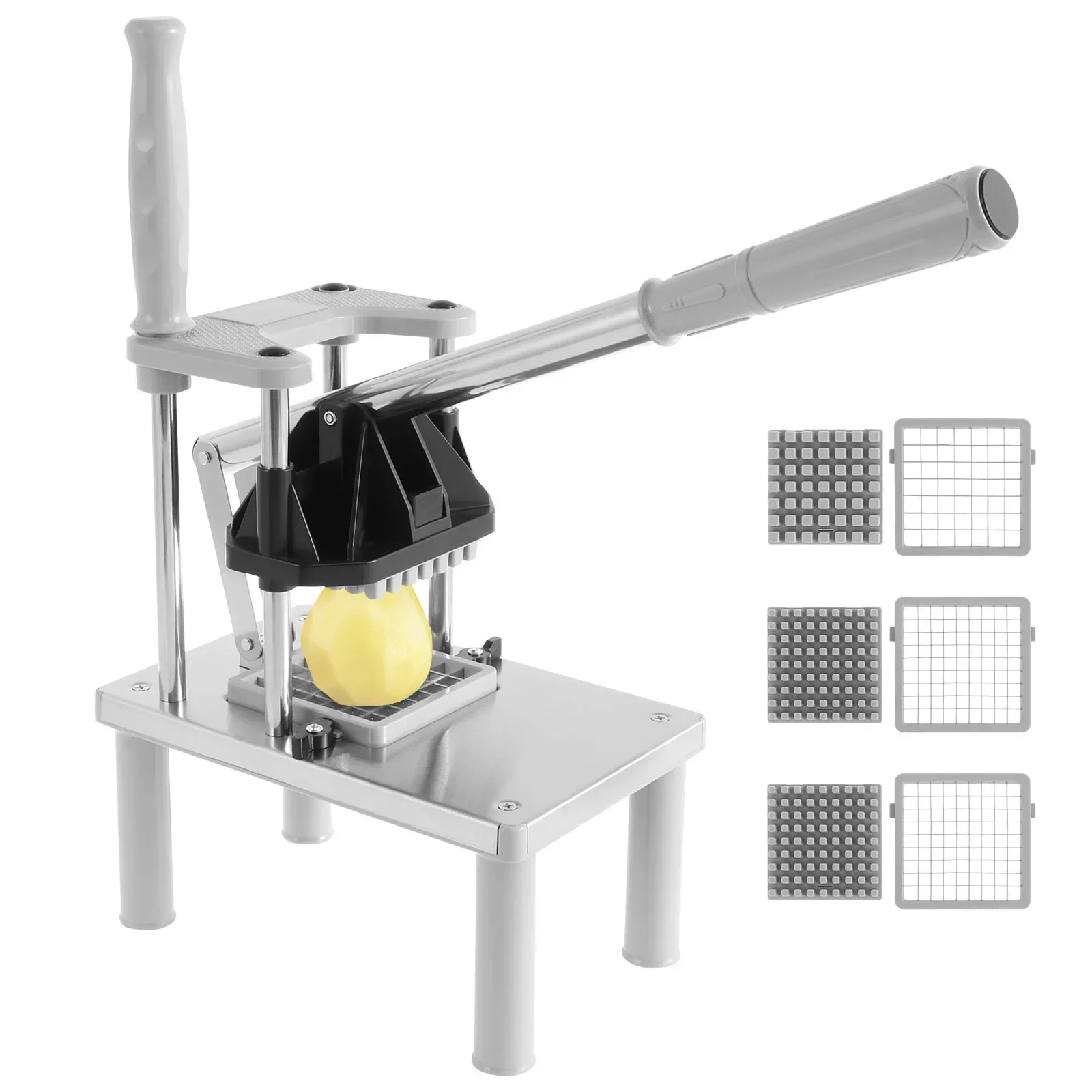 Stainless Steel French Fry Cutter Commercial Vegetable Fruit Chopper Manual Food Dicer with 4 Replacement Blades Kitchen Gadgets