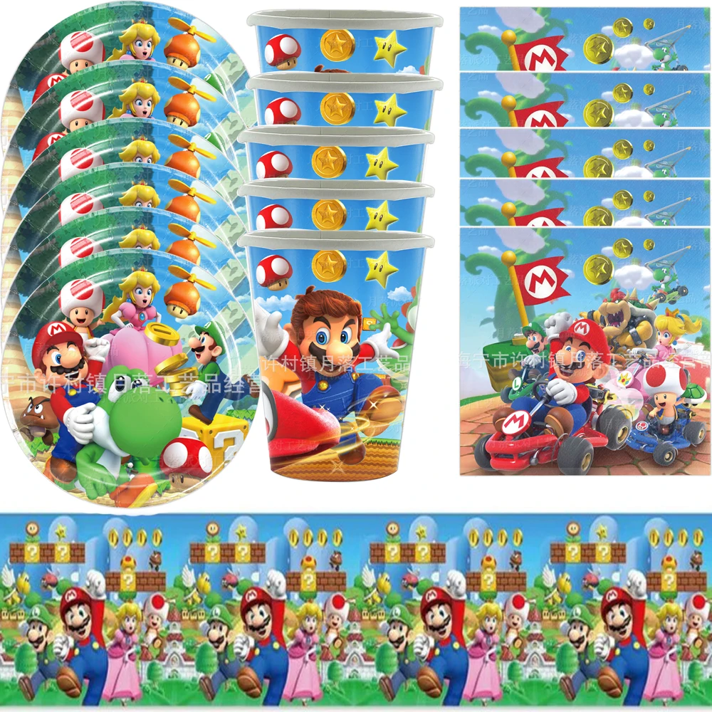 61pcs/lot Mario Theme Kids Favors Cups Plates Happy Birthday Party Napkins Decoration Tablecloth Events Supplies