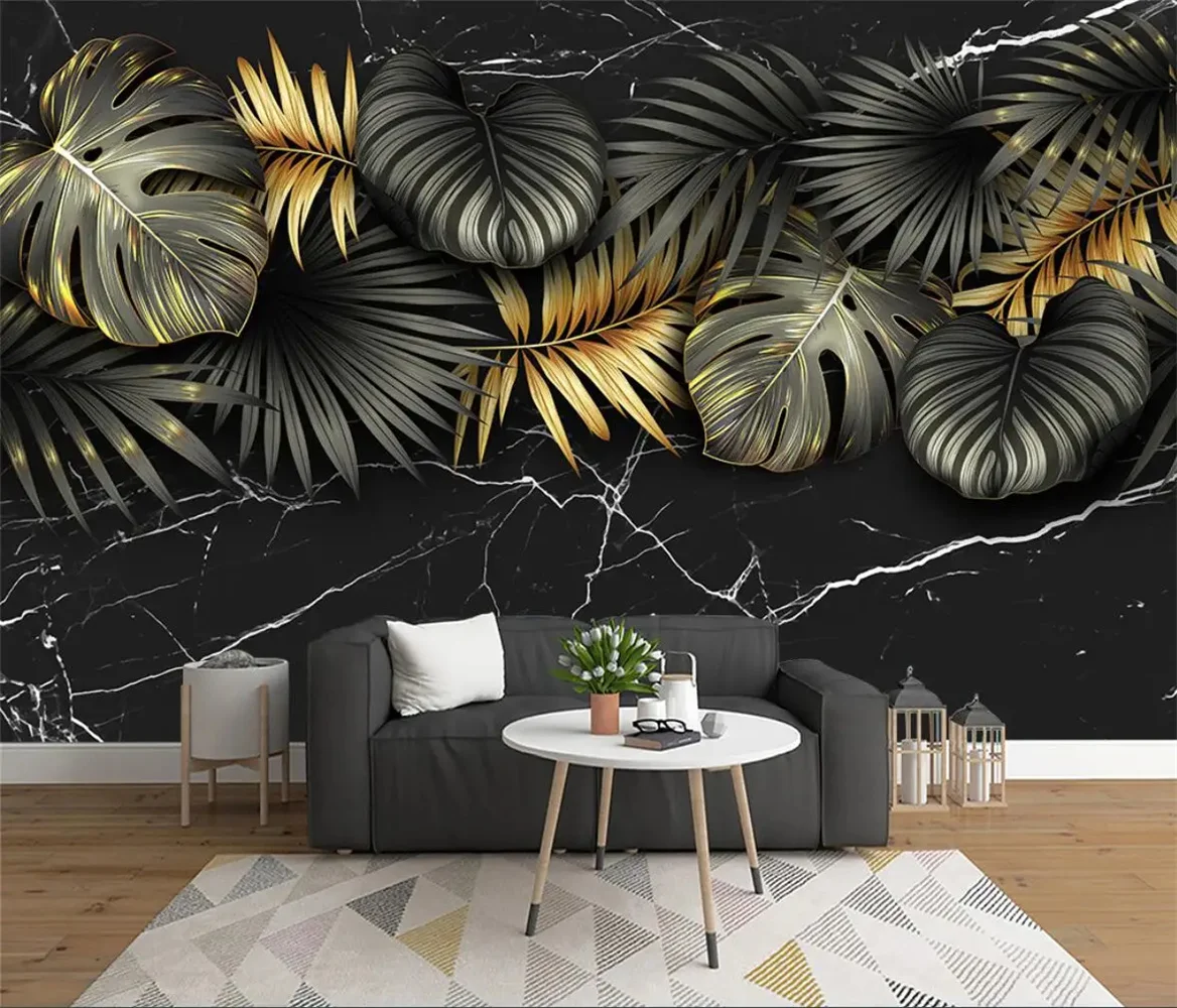 

beibehang custom tropical plants marble Mural Wallpaper Photo Wall Painting wallpapers for Living Room Theme Hotel Luxury Decor