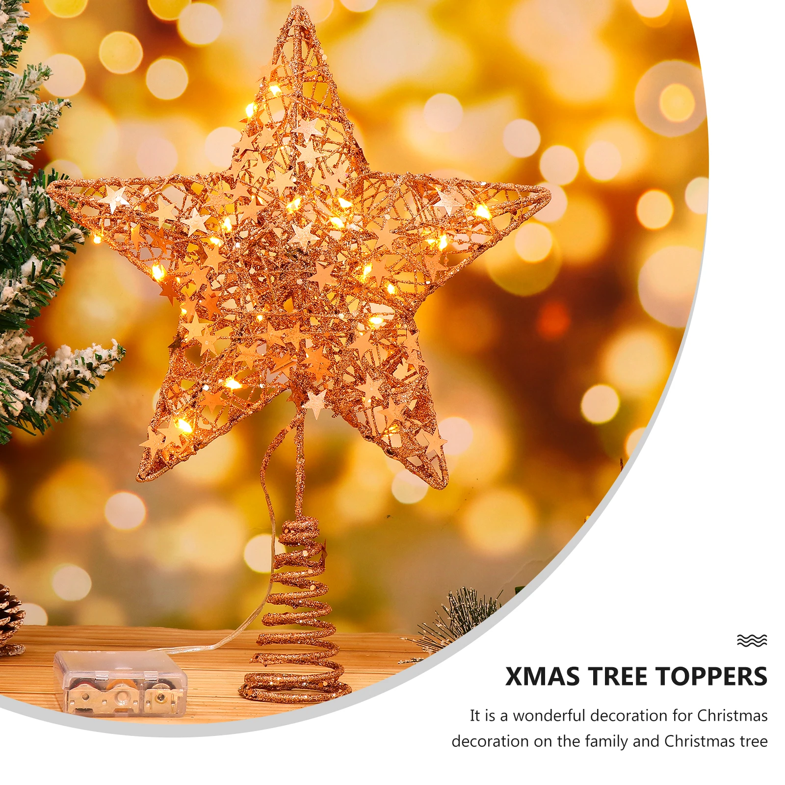 

1Pcs Christmas Tree Topper Star Hollow Decor Five-Pointed Design for Holiday Party Treetop Decoration Xmas Prop