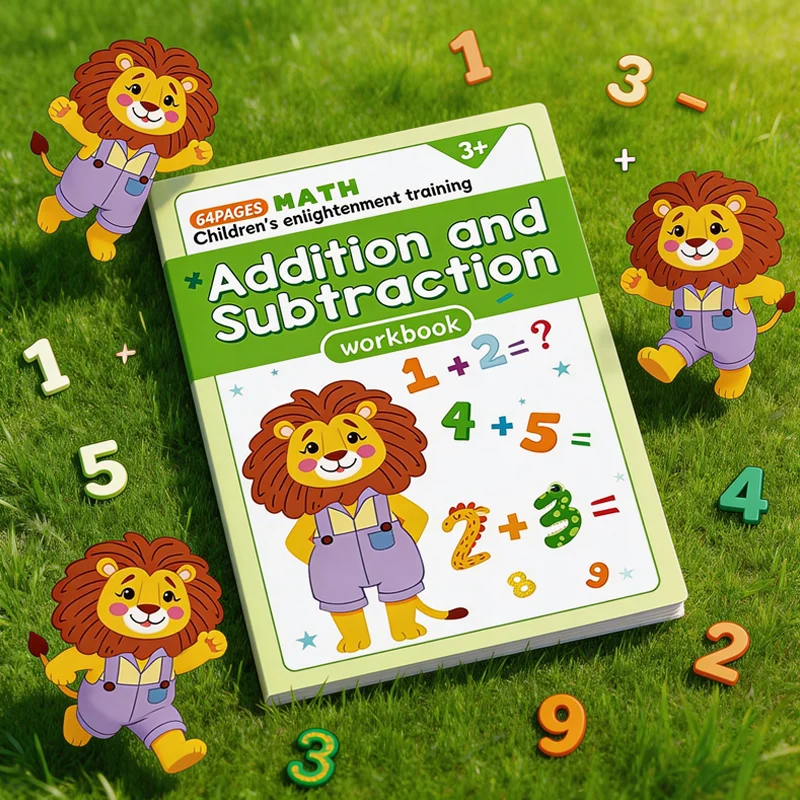 Addition Subtraction Within 10, Children's Math Workbook 64 Pages, Mental Arithmetic Fun Math Interactive Exercises Problem Book