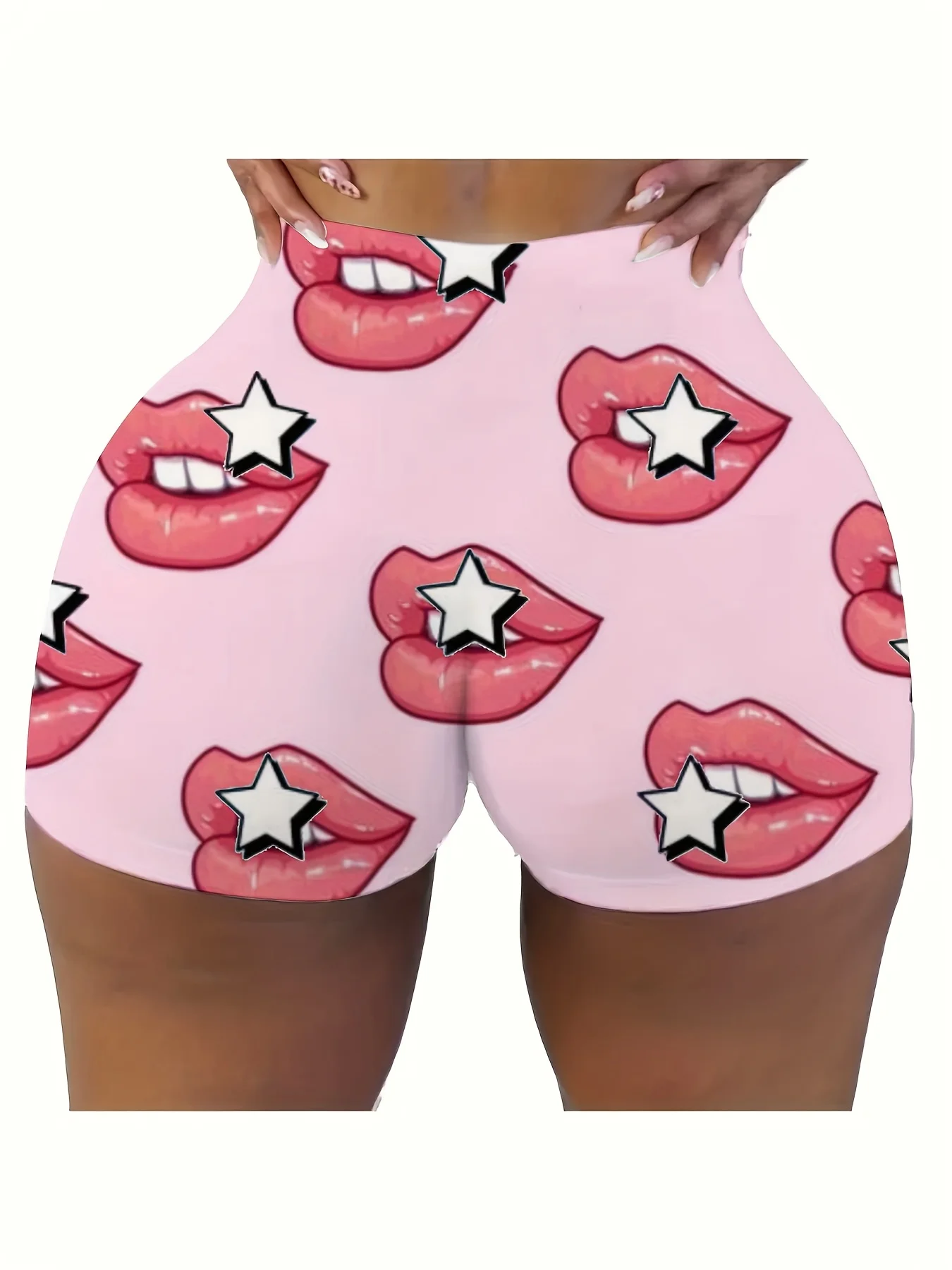 Star Pink Lips Women'S Print Leggings Stretchy Casual Skinny Pants with Elastic Waistband Workouts Running Leggings