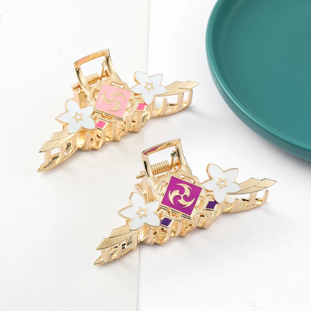 Hot Genshin Impact Traveler Flower Thunder Element Metal Hair Claw Cosplay Hair Clip Headband Hairpin Hair Crab Hair Accessories