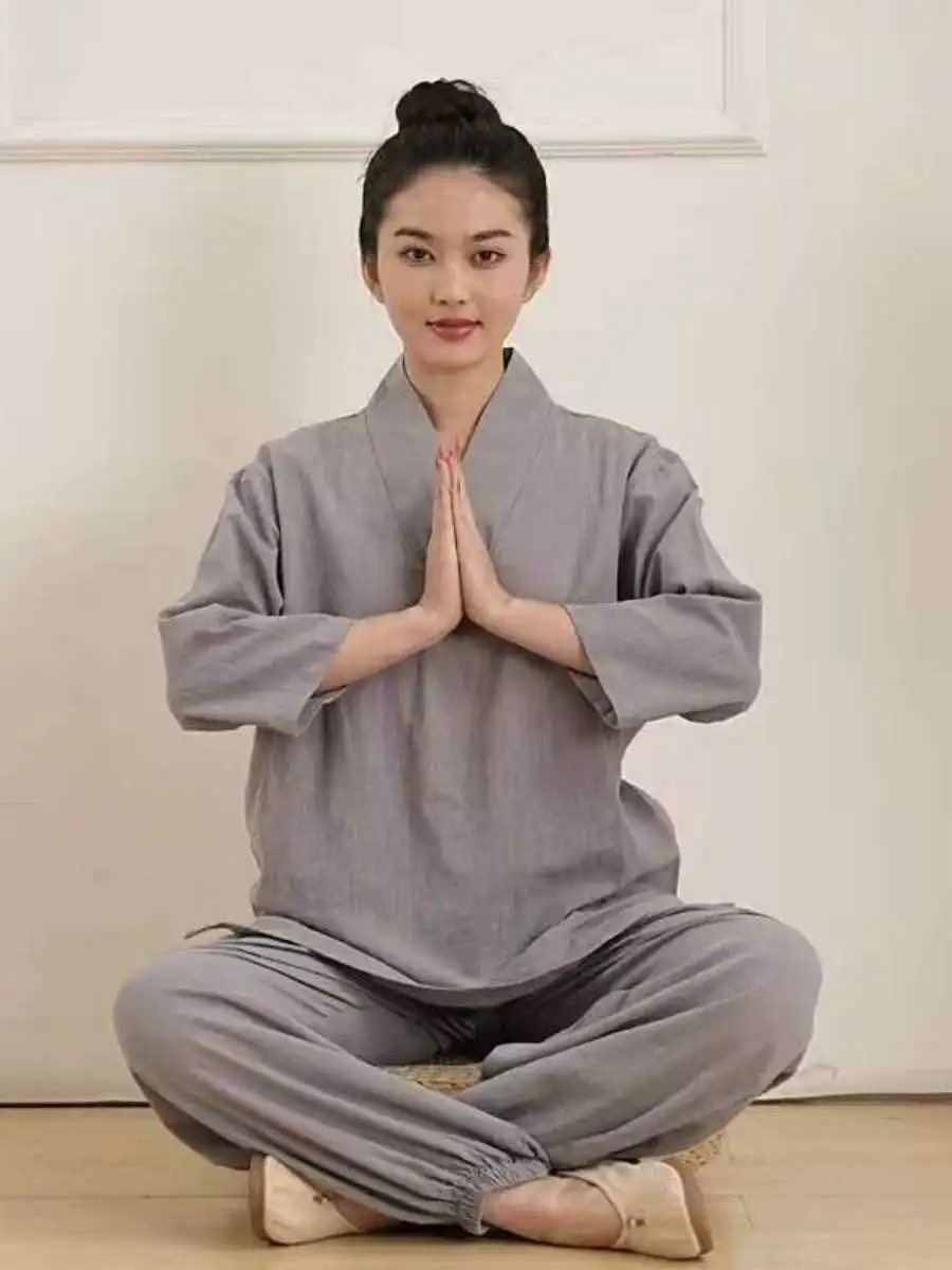 

Женский комплект для чайной церемонии в стиле дзен свободного кроя из хлопка и бамбукового волокна, для медитации и сохранения здоровья, большие размеры