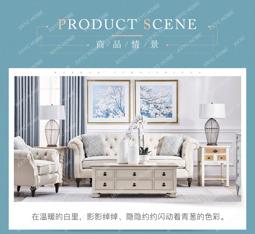 

Large and small apartment type modern simple fabric three-person solid wood sofa FT