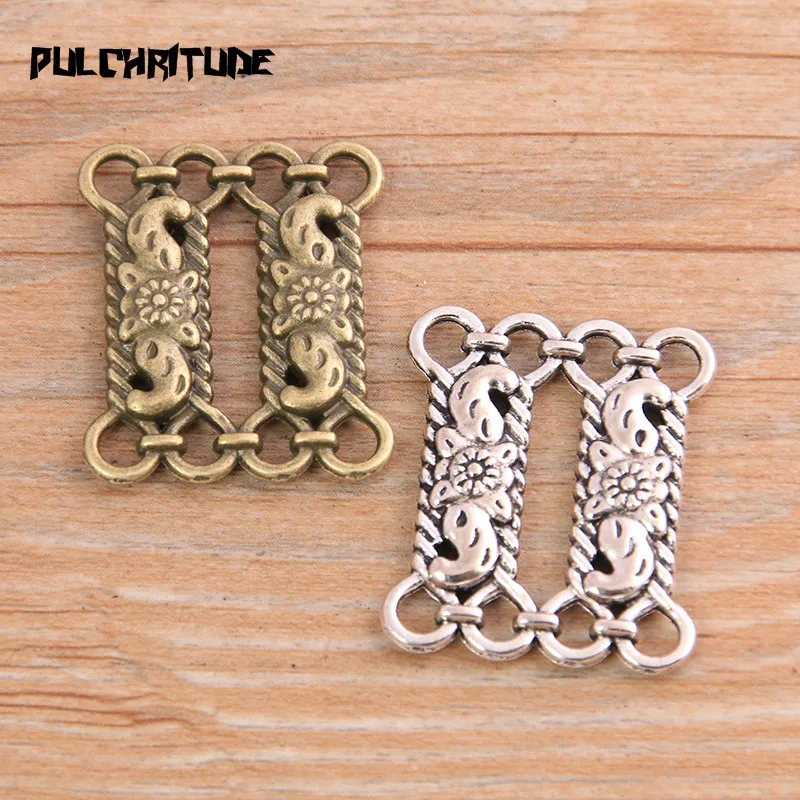 6pcs 25*30mm Three Color Zinc Alloy Hollow Carving Parallel Bars Connectors Jewelry Hairpin Making DIY Handmade Craft