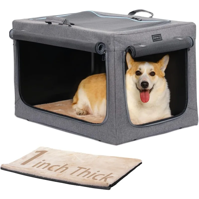 

30inch Soft Dog Crate for Medium Dogs, 3-Doors Dog Kennel Carrier with Soft Mat, for Indoor Outdoor Travel
