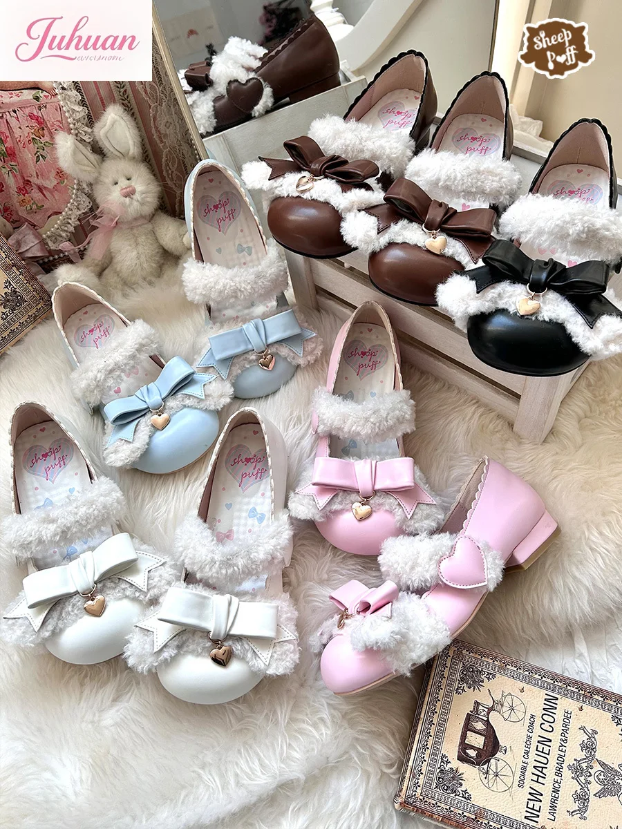 

Kawaii Japanese Original Sweet Lolita Love Bow Lo Одиночные туфли на низком каблуке Мягкие женские туфли Мэри Джейн на липучке с круглой головкой