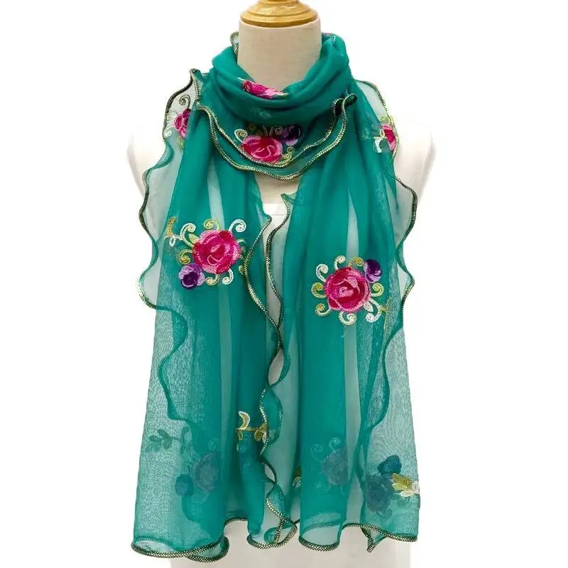Gegolfde sjaal voor dames Lang borduurwerk Veelzijdige moslimgaassjaal Modieuze danssjaal Trendy