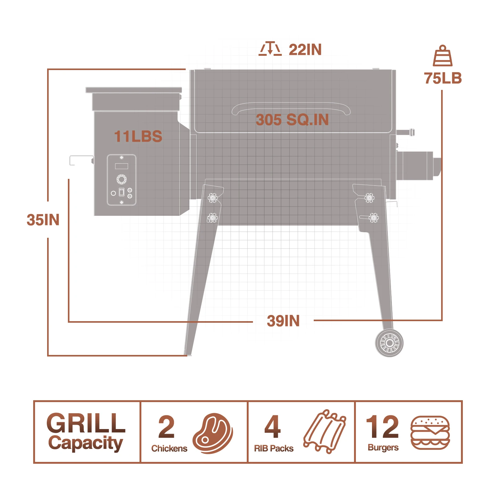 Wood Pellet BBQ Smoker Stainless Steel Foldable Legs Grill With Digital Temperature Control Pellet Grill For Outdoor