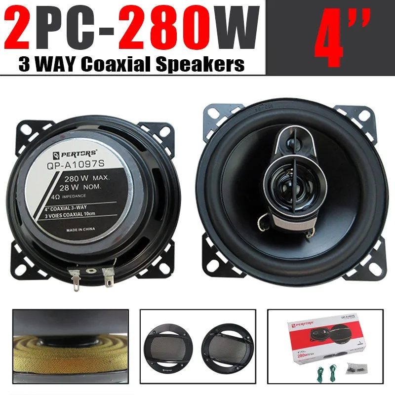 2 Stück (2 x 280 W) 560 W Premium 4-Zoll-HiFi-Autolautsprecher – HD-Audio, 4.0-Surround, App-Steuerung, universelle Unterputzmontage