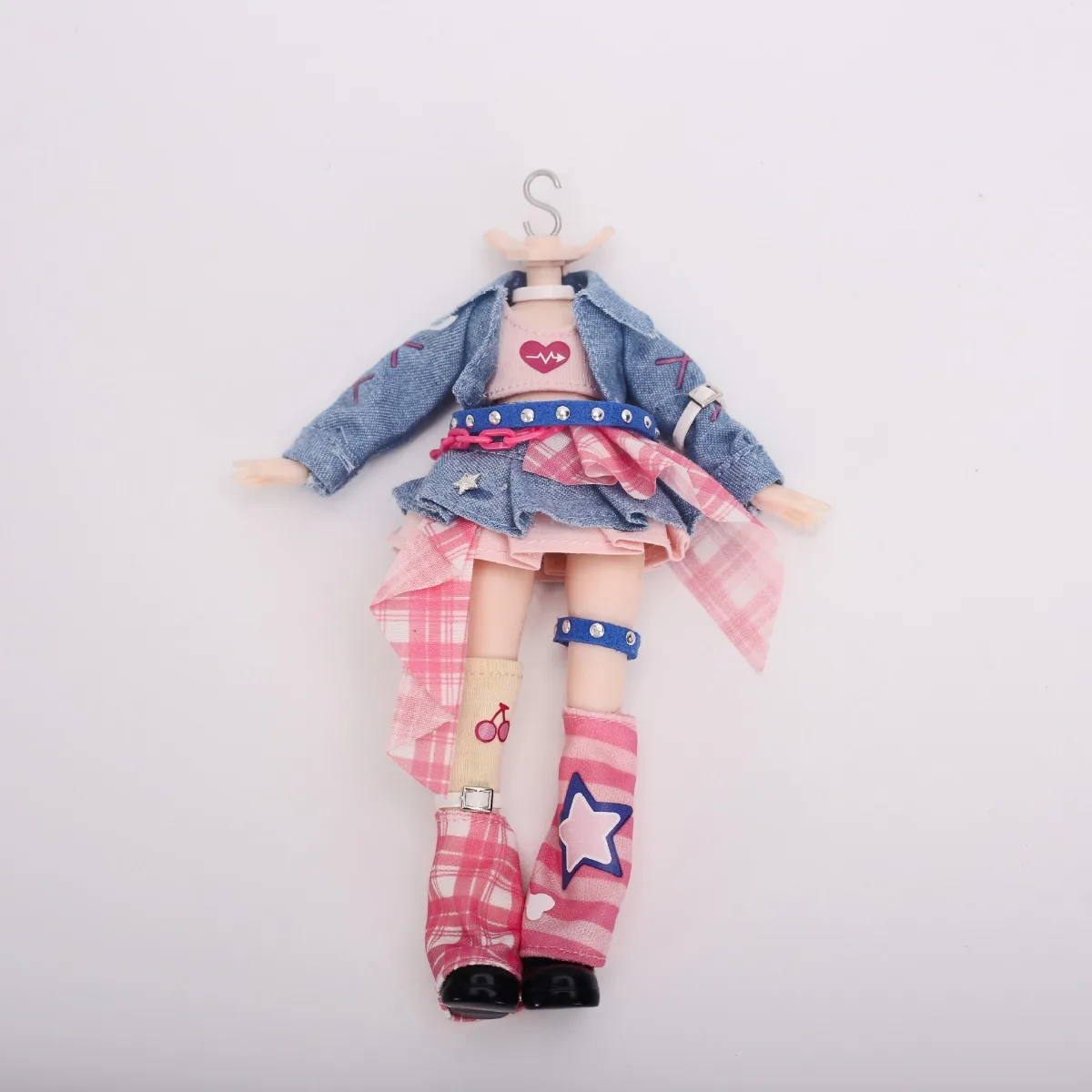 OB11 Doll Clothes Obitsu 11 1/12 BJD Pink Plaid Denim Outfit Streetwear Dolls Accessories Sitting Party Costume Toys