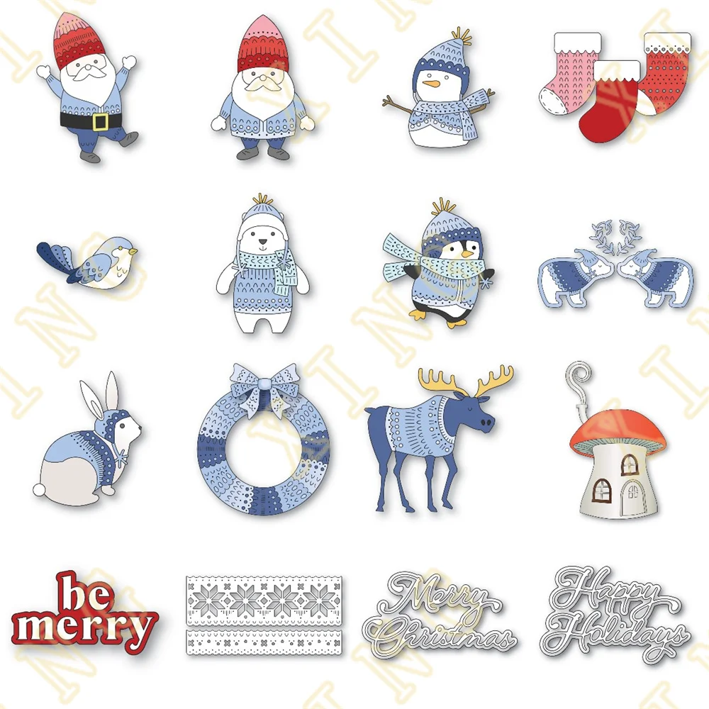 Merry Christmas Happy Holidays Metal Cutting Dies For DIY Scrapbooking Paper Diary Decoration Manual Handmade For 2024 Embossing