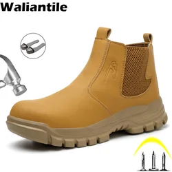 Waliantile Waterproof safety Boots For Men Outdoor Industrial Work shoes Anti-smashing Steel Toe Indestructible Work Boots Male