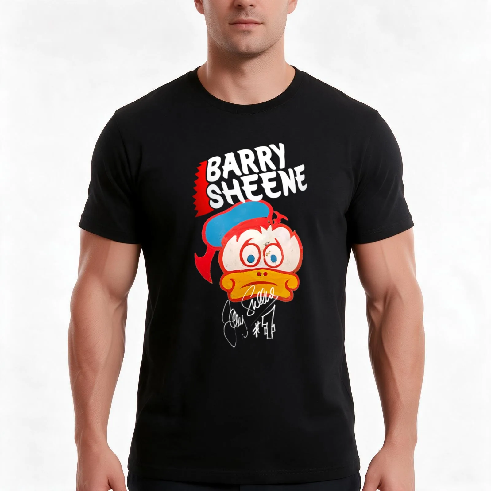 Barry Sheene Duck Helmet Design T-Shirt, Summer Casual Cotton Tee, Oversized Streetwear Tops, Vintage Graphic Print, 100% Cotton