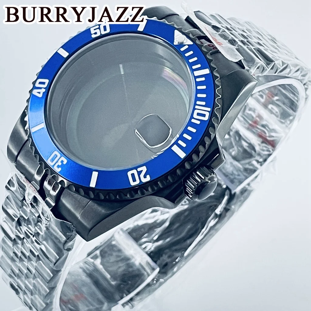 BURRYJAZZ 40mm SUB GMT Caso NH35 NH36 NH34 NH38 NH70 NH72 ETA2824 PT5000 Relógio Caixa De Vidro De Safira Moldura De Alumínio