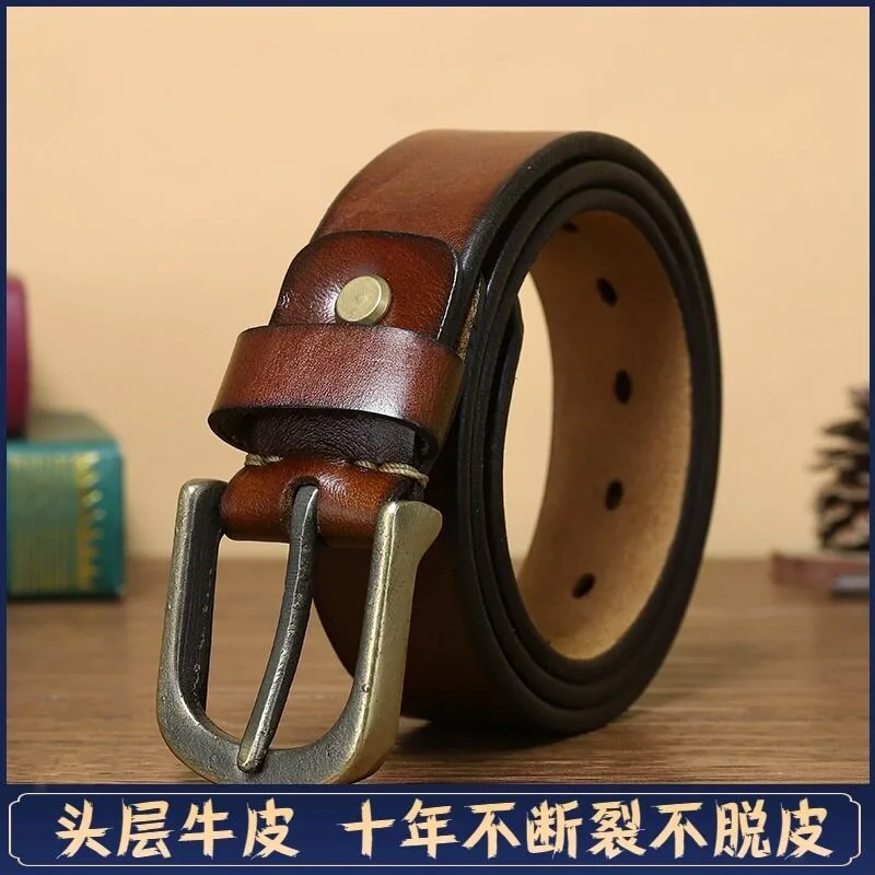 New thickened cowskin pure copper pin belt men's leather versatile youth casual