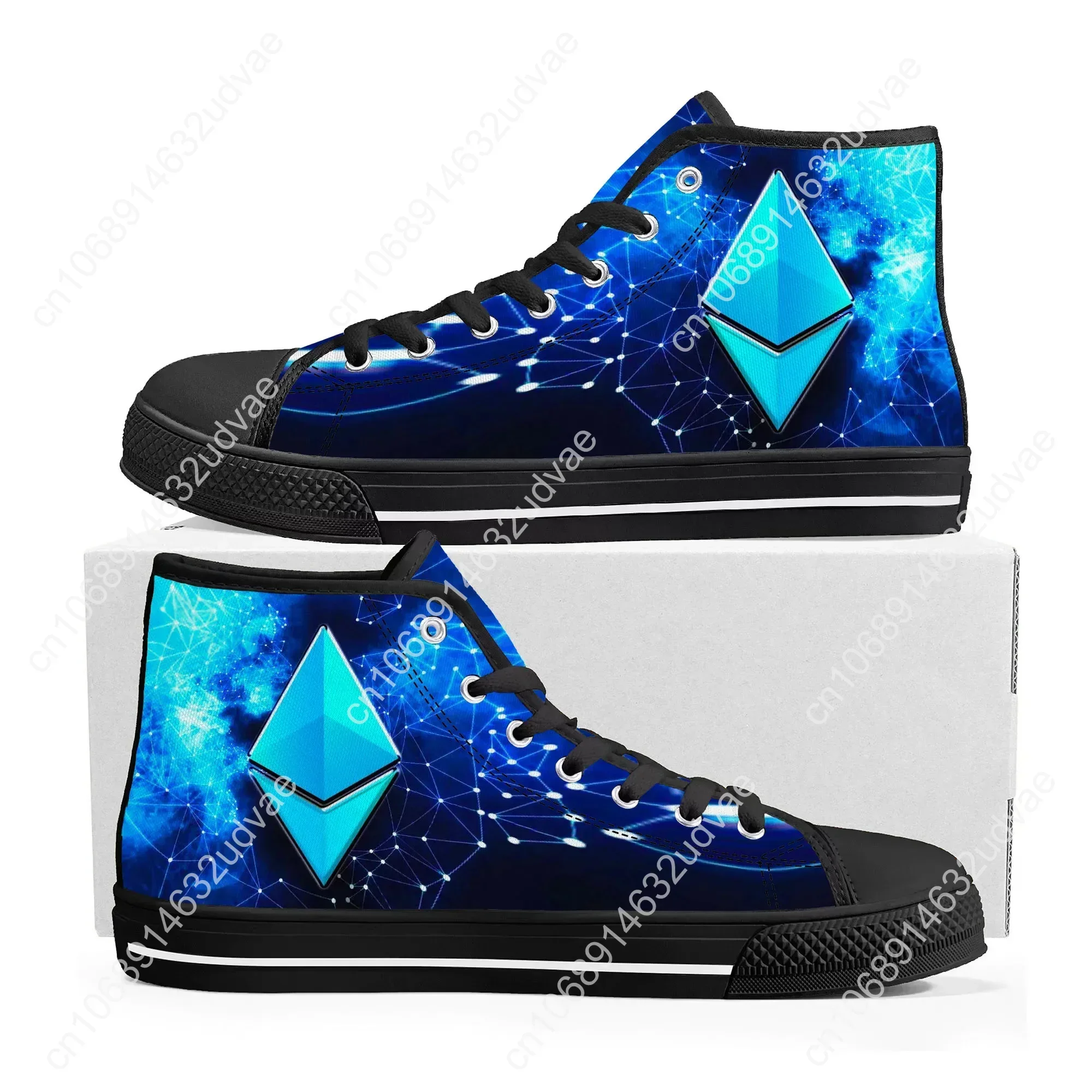Ethereum Cryptocurrency Miner ETH Coin High Top Sneakers Mens Womens Canvas Sneaker Casual Couple Shoes Custom Shoe