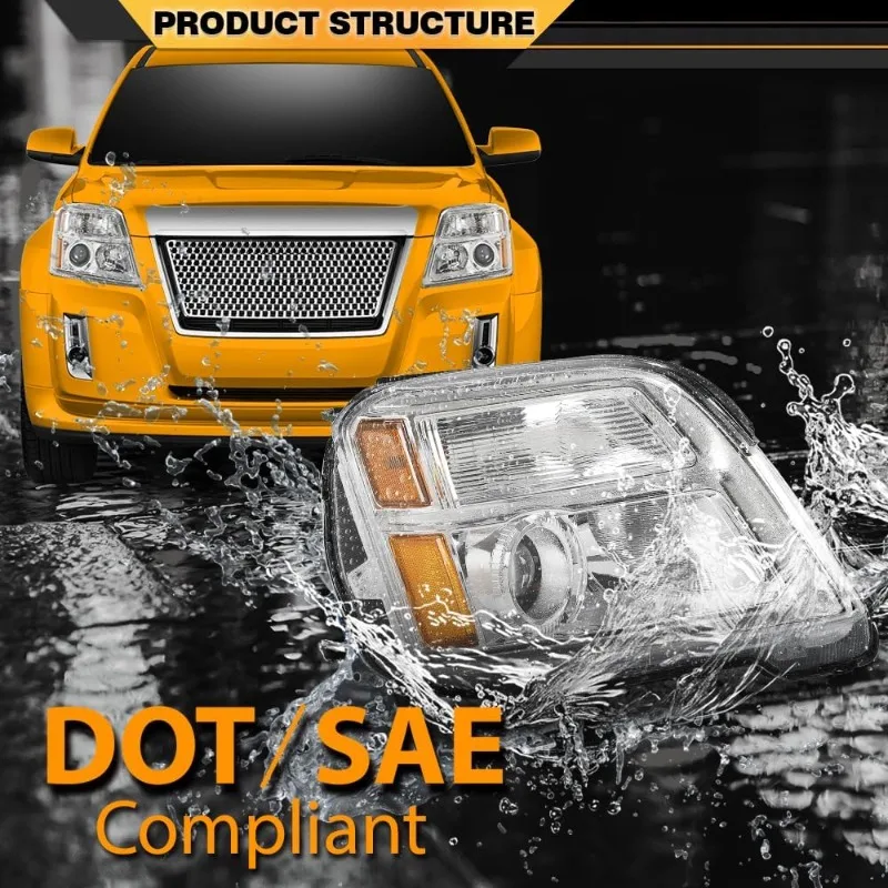 مجموعة المصابيح الأمامية المتوافقة مع GMC Terrain SLE/SLT 2010-2015، Fit GMC Terrain SL 2015، عدسة شفافة من الكروم الإسكان العنبر