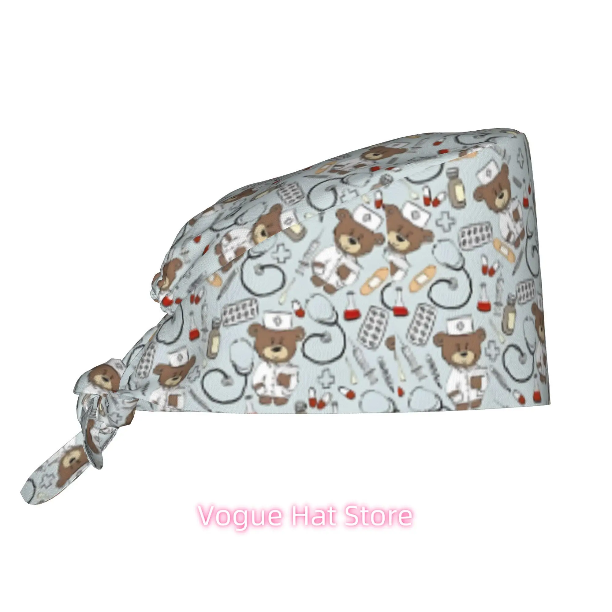 1pc Cute Nurse Bear Work Cap - Adjustable Lightweight Uniform Cap with Lace-Up Closure & Dust Proof Suitable for Nurses, Chefs