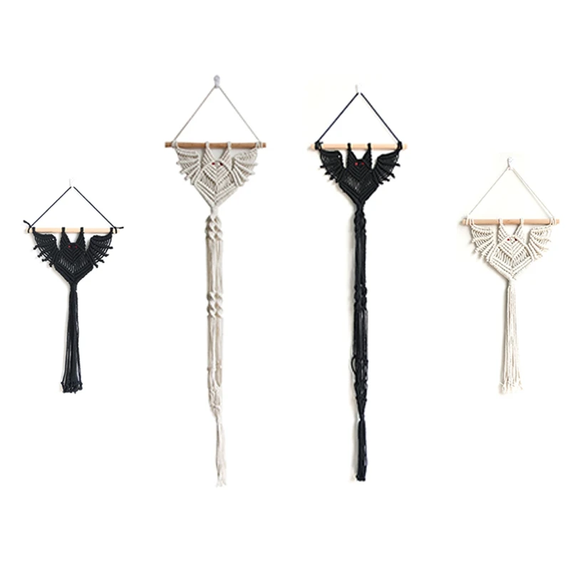 

Hanging Tapestry Macrame Hanger Organizer Bat Shape Hand Woven Flower Pot Display Holder Wall Planter Net Pocket Durable Black B