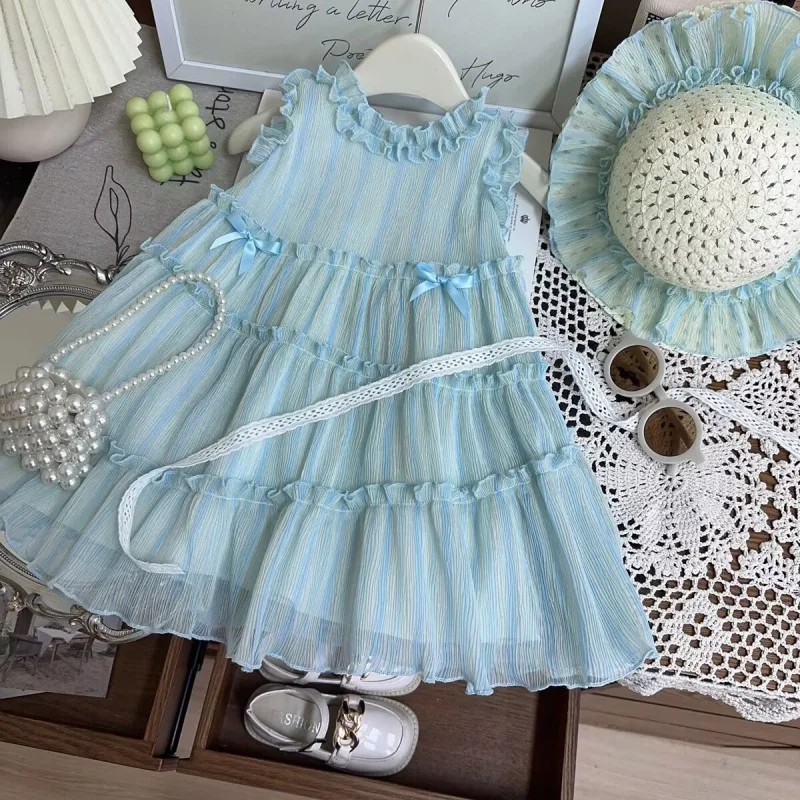 

Summer Girls' Dress2025New Cake Skirt Fresh Sleeveless Princess Dress with Hat for Free