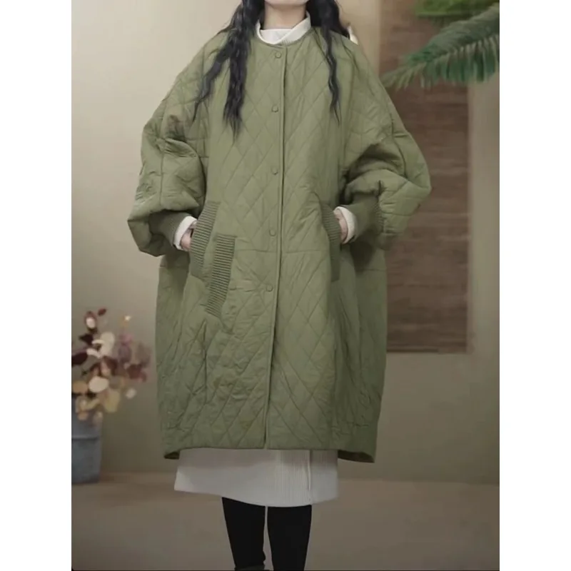 Giacca trapuntata oversize Autunno Inverno Parka Giacca lunga imbottita in cotone calda di grandi dimensioni Cappotto leggero Capispalla antivento a maniche lunghe