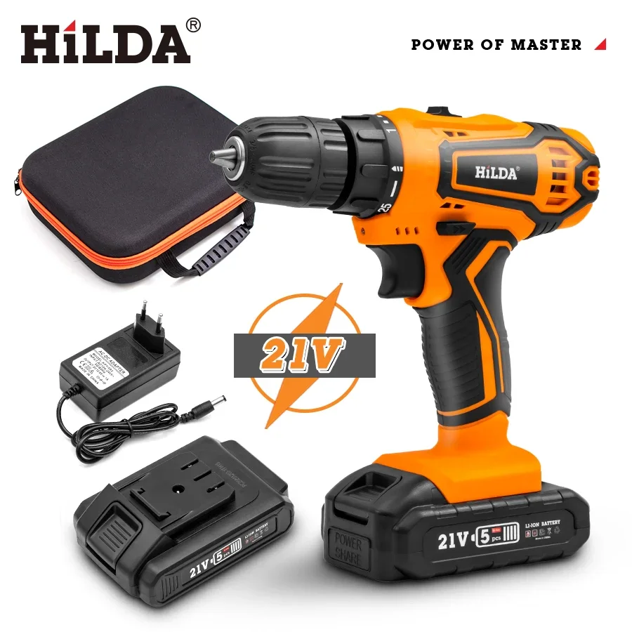 HILDA  12V 16V 21V Mini Wireless Power Driver DC Lithium-Ion Battery Cordless Drill Electric Screwdriver Electric Drill