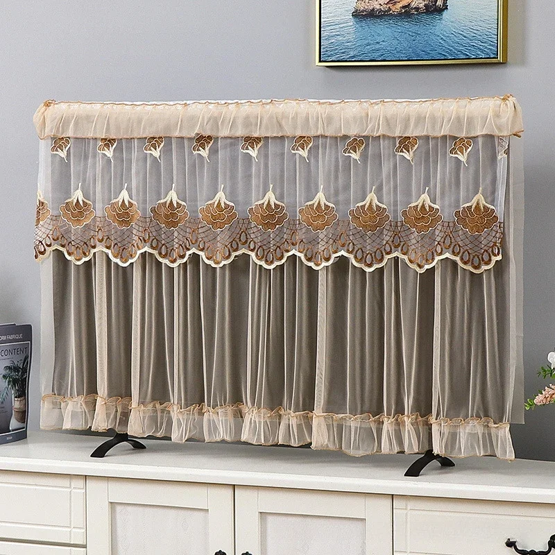 32/37/42INCH Lace Fabric Door Curtain TV Circle Can Be Flipped Dust Cover Monitor Screen Home Decorations Dust Cover