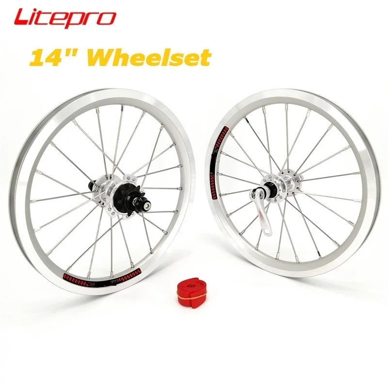 Litepro 14inch BYA412 Folding Bike Wheelset 74/85mm Bearing Hub Double wall Aluminum Alloy Rims 20H Silver Red Black