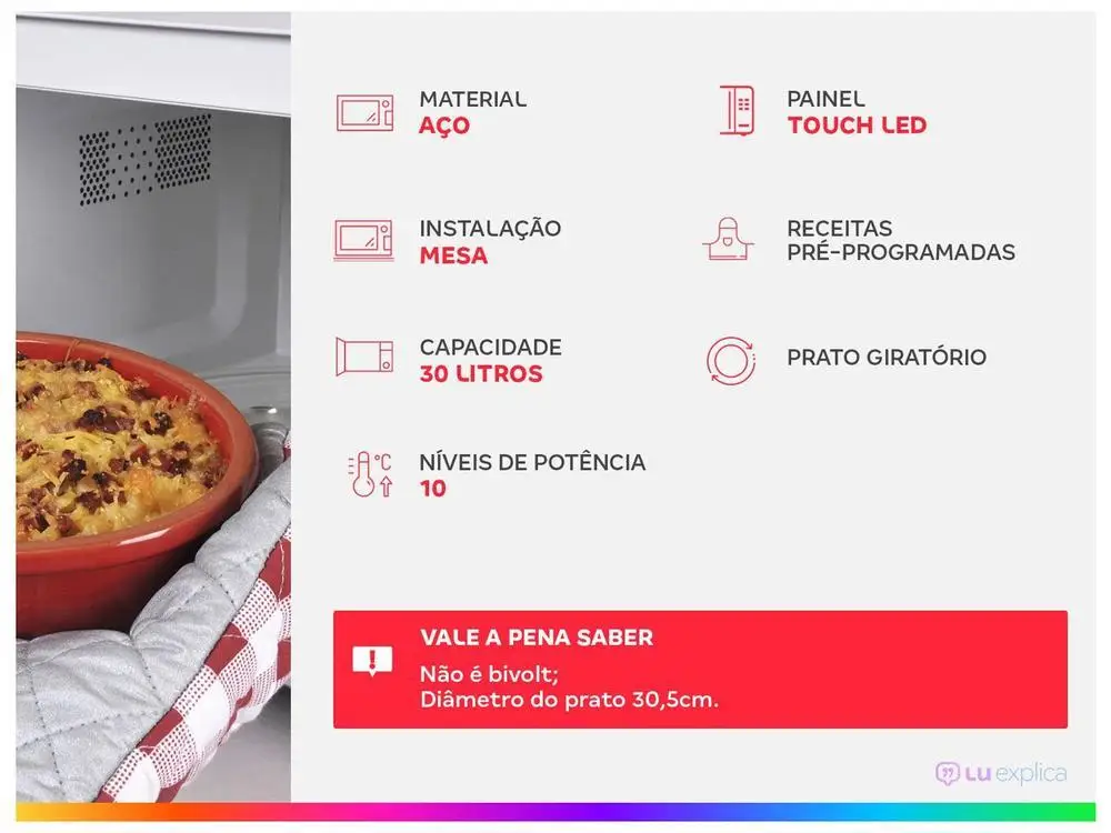 LG 30L Mirrored Microwave Solo NeoChef MS3094NR.FBKFLGZ - 220V