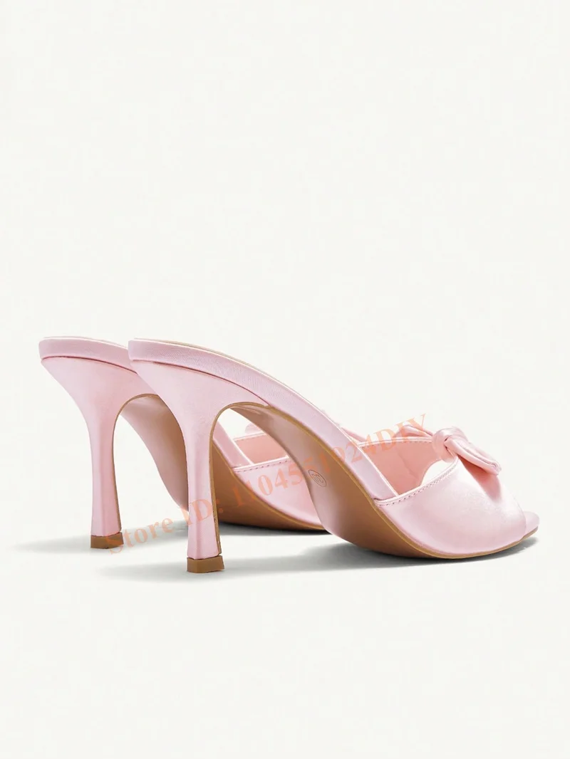 صنادل نسائية من جلد البولي يوريثان بمقدمة مدببة وكعب عالٍ وربطة عنق وعقدة أحذية ربيعية بكعب رفيع للنساء