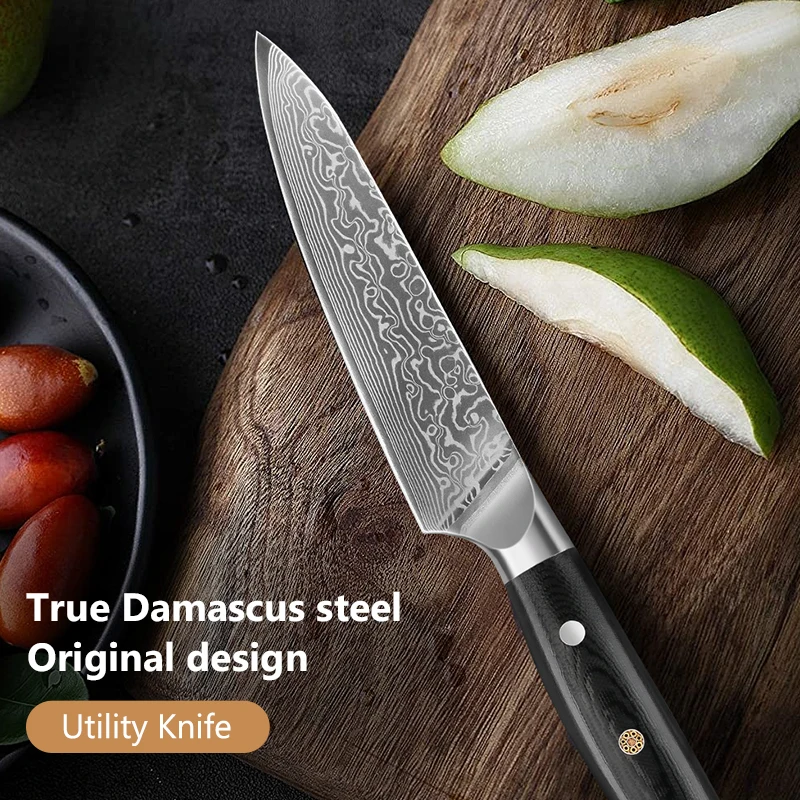 5 بوصة سكّين متعدّد الاستخدامات جودة عالية 67 طبقة دمشق الصلب المطبخ تقشير تقطيع سكين التقشير الشيف أدوات الطبخ G10 مقبض #1