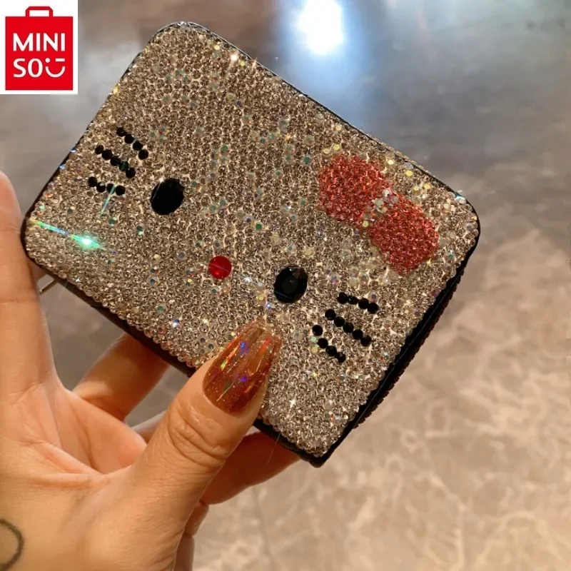 MINISO 2024 Fashion Diamond Set Zero Wallet Luxury Brand High Quality Cartoon Hello Kitty Large Capacity Storage Wallet